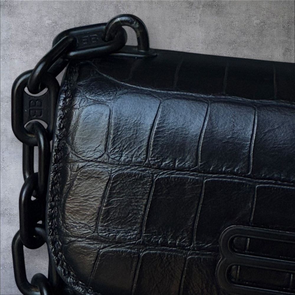 Balenciaga Supple Calfskin‎ Monochrome Crocodile Embossed Gossip Chain Bag XS - Picture 3 of 9